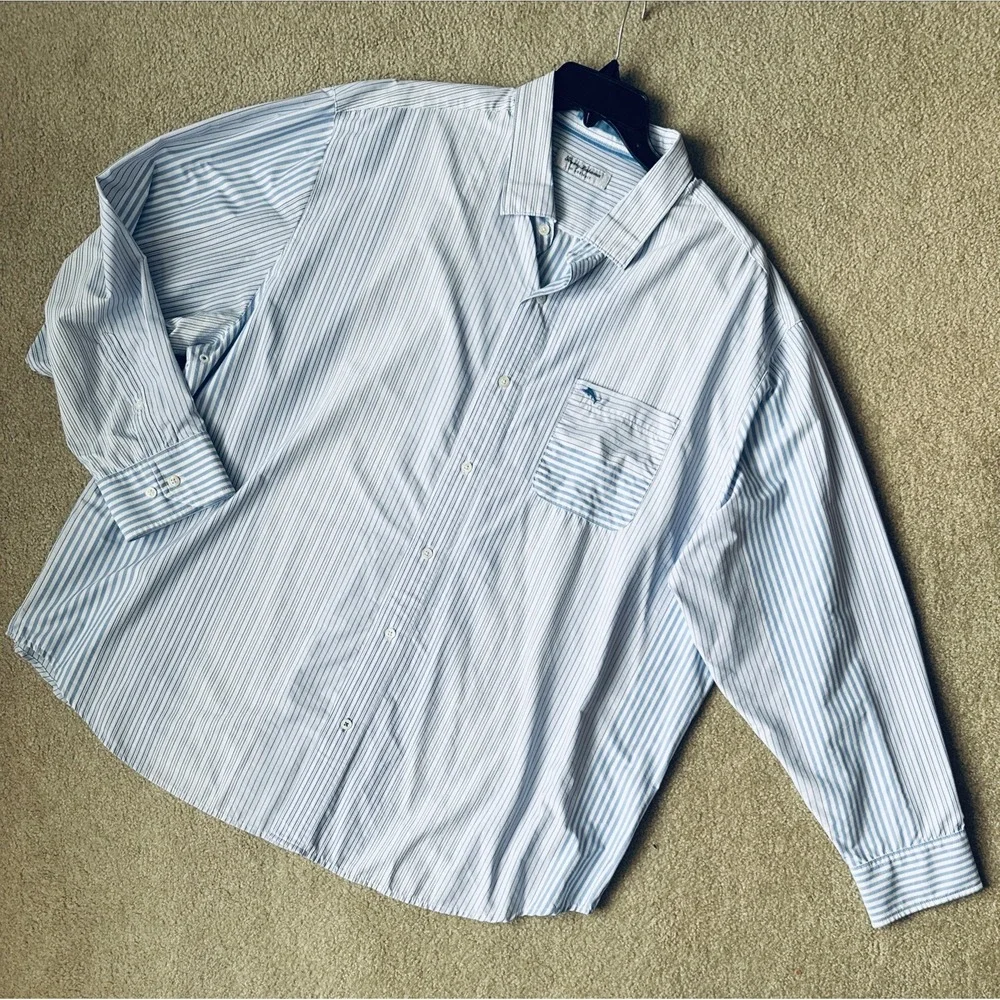 Tommy Bahama Shirt Mens Large Blue‎ Siesta Key Performance Marlin Stretch
